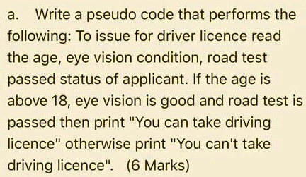 SOLVED: Write a pseudo code that performs the following: To issue a ...