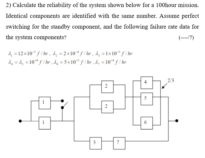 SOLVED 2) Calculate the reliability of the system shown below for a