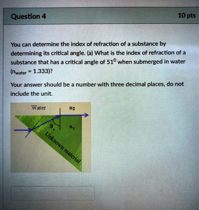 SOLVED Question 4 1opts You can determine the index of refraction of a substance by determining