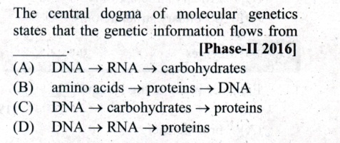 SOLVED: The central dogma of molecular genetics states that the genetic ...
