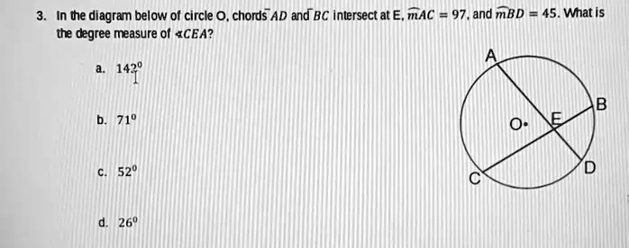 SOLVED: In the diagram below of circle O, chords AD and BC intersect at ...