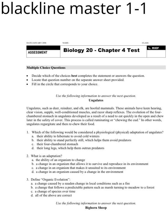 Solved: My Question: Find The Answer Sheet Of Blackline Master 1-1 