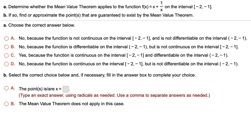 Solved According to the Mean Value Theorem, there is