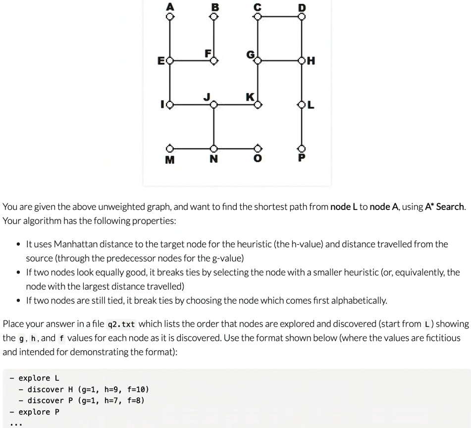 SOLVED: Texts: A* Algorithm Tracing: A B C D M N You are given the ...