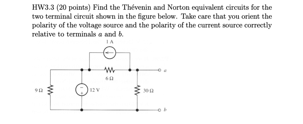 Solved Hw33 20 Points Find The Thevenin And Norton Equivalent Circuits For The Two Terminal 7853