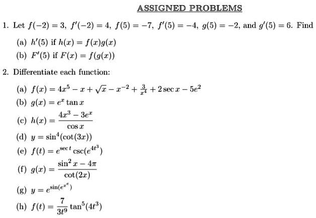 Solved Assigned Problems Let F 2 3 F 2 4 F 5 7 F 5 4 9 5 2 And 9 5 6 Find W 5 If H R F R G R B F 5 If F Z