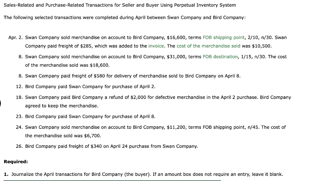 sales related and purchase related transactions for seller and buyer ...