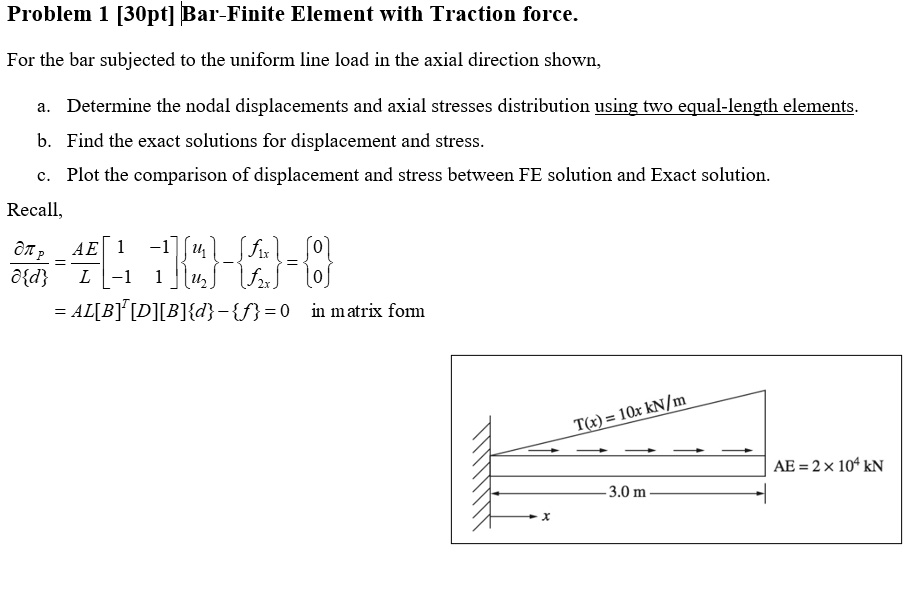 Problem 1 [30pt] Bar-Finite Element with Traction force. For the bar ...