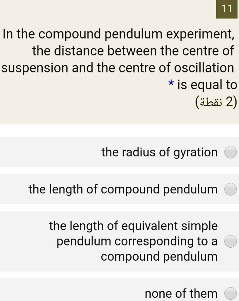 SOLVED 11 In the compound pendulum experiment; the distance between
