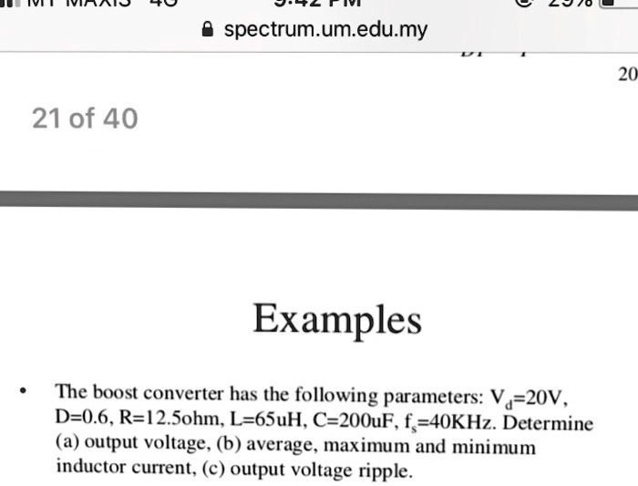 Ialzt g spectrum um edu my 20 21 of 40 examples the boost converter has