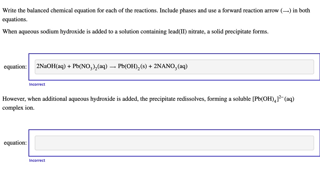 SOLVED Write the balanced chemical equation for each of the reactions. Include phases and use a