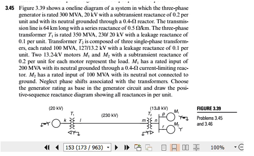 3.45 Figure 3.39 shows a oneline diagram of a system in which the three ...