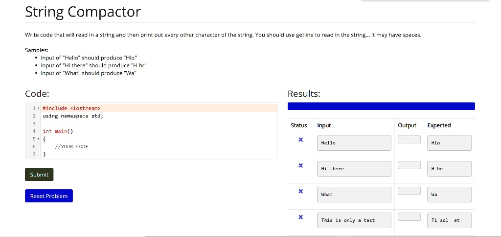 Compctor Writing using c code the following string compactor write code that will read ...