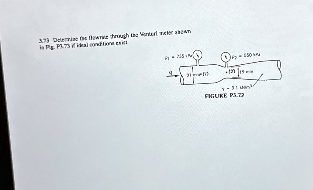 3.73 Determine the flowrate through the Venturi meter shown in Fig. P3 ...