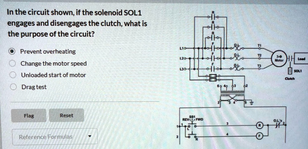 SOLVED: In the circuit shown, if the solenoid SOL1 engages and ...