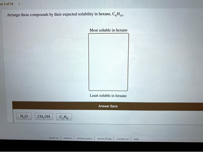 Solved 0f14 Arrange These Compounds By Their Expected Solubility In Hexane C6h4 Most Soluble 5849