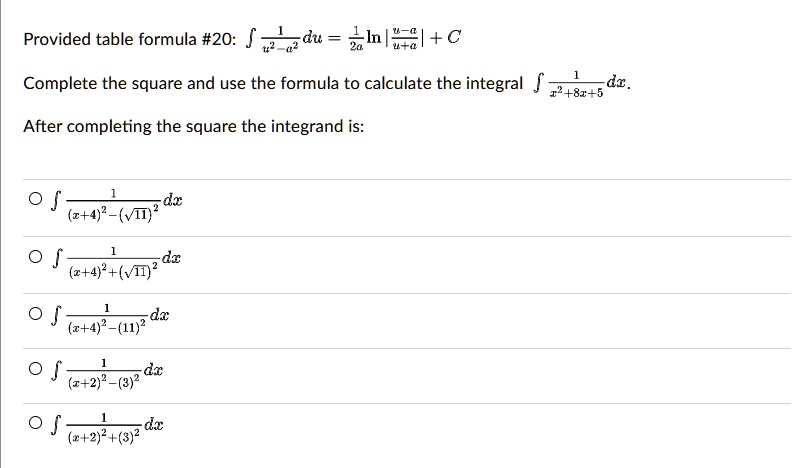 SOLVED:Provided Table Formula #20: Au Zllyel+c Complete The Square And ...