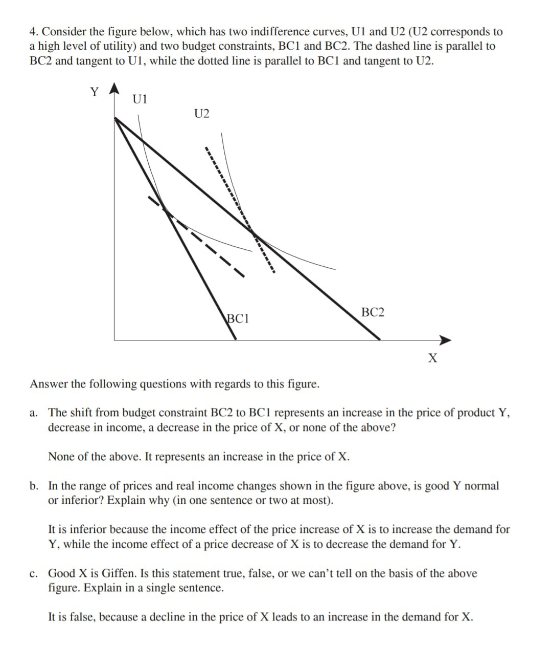 SOLVED: 4. Consider the figure below, which has two indifference curves ...