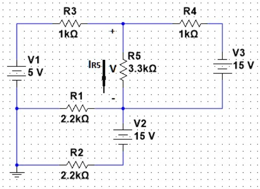 Reva R1 R2 R3 R5 R3 1k? + R5 V1 5 V I R5 V 3.3k? R1 2.2k? V2 15...