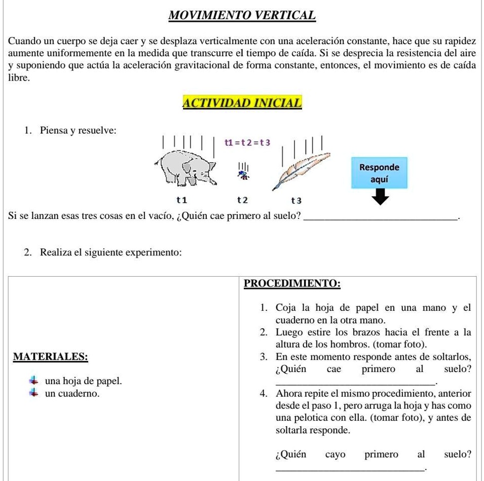 SOLVED: Ayuda!................ MOVIMIENTO VERTICAL Cuando Un Cuerpo Se ...