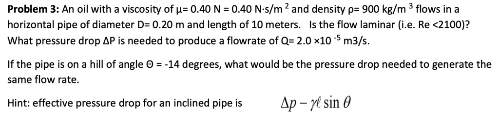Problem 3: An oil with a viscosity of μ= 0.40 N = 0.40 N-s/m^2 and ...