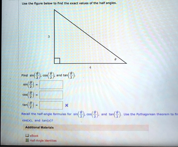 SOLVEDUse the filgure below to flnd the exact values of the half