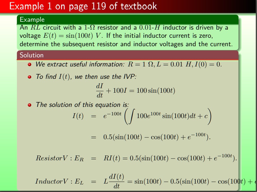 SOLVED: Example 1 On Page 119 Of Textbook Example: An RL Circuit With A ...