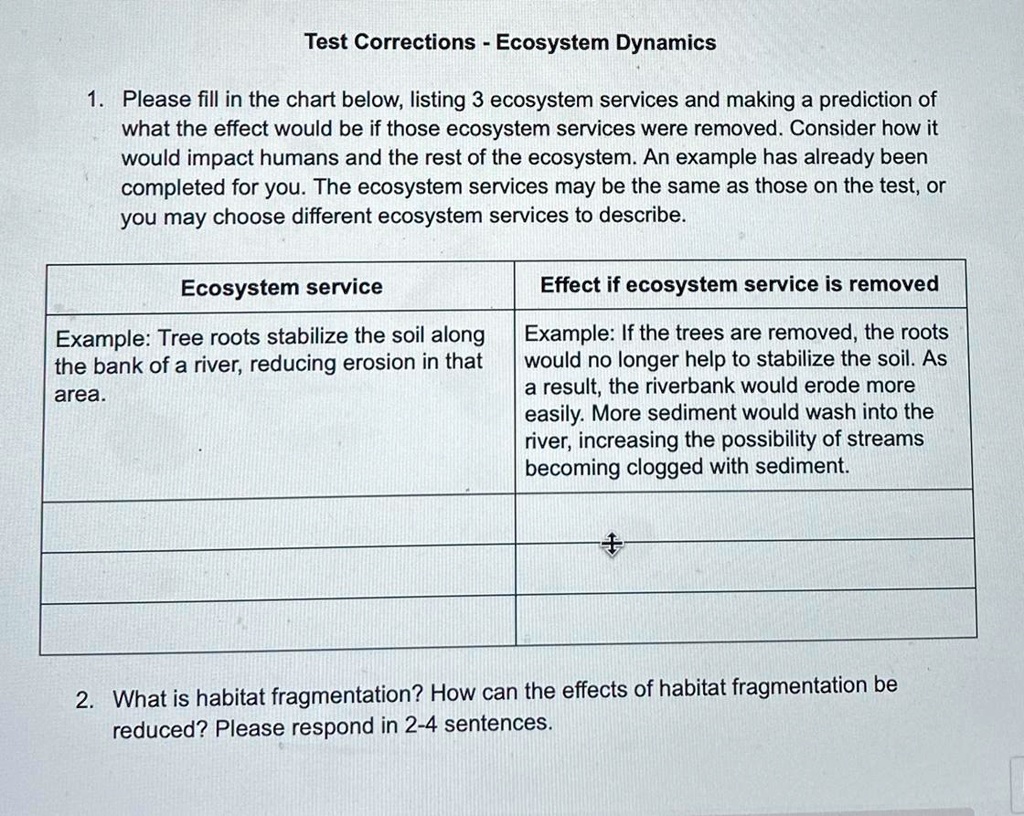 SOLVED: '1. I Need 3 Examples For Ecosystem Services And How It Will ...