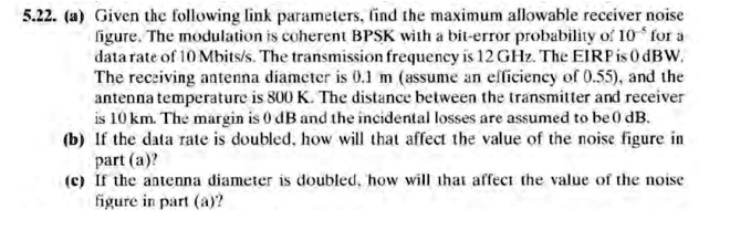 5.22. (a) Given the following link parameters, find the maximum ...