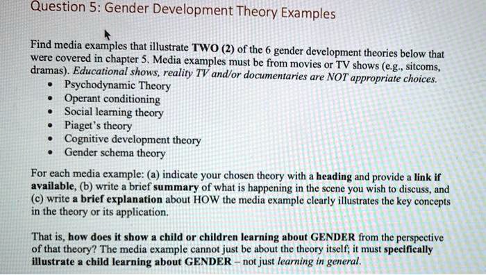 SOLVED Question 5 Gender Development Theory Examples Find media