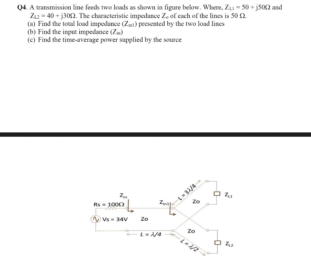 SOLVED: Q4. A transmission line feeds two loads as shown in the figure ...