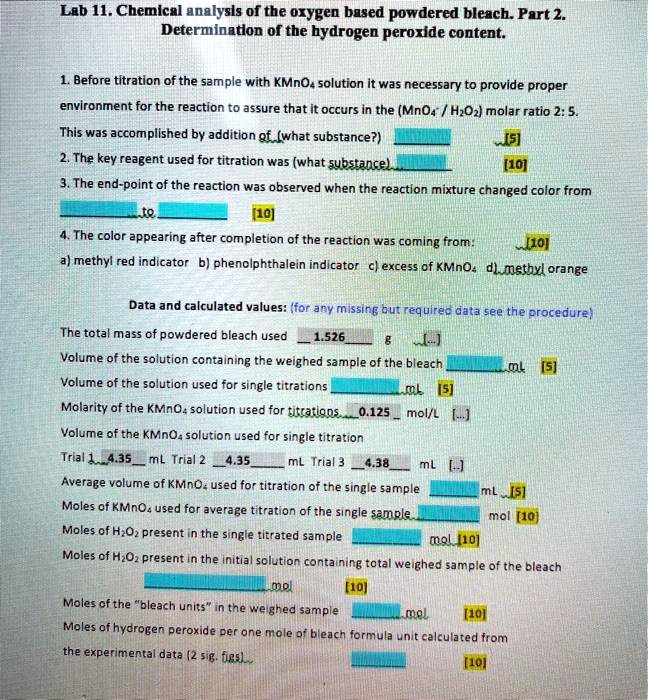 SOLVED Lab 11. Chemical analysis of the oxygenbased powdered bleach