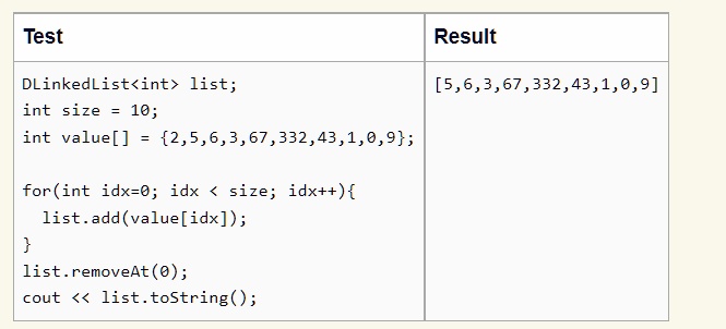 Test DLinkedList list; int size = 10; int value[] = 2,5,6,3,67,332,43,1 ...