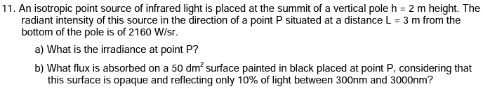 11. An isotropic point source of infrared light is placed at the summit ...