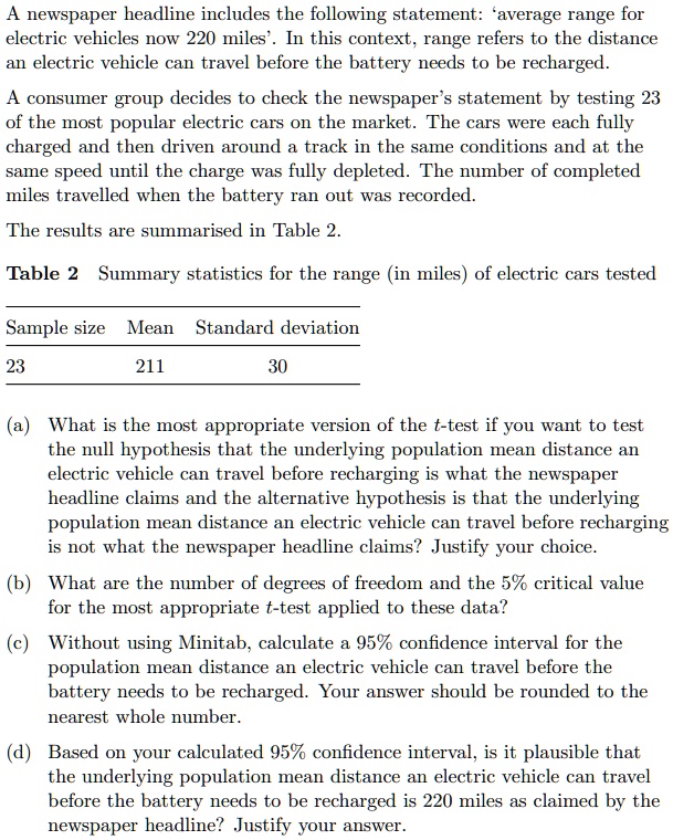 a newspaper headline includes the following statement average range for electric vehicles now 220 miles in this context range refers to the distance an electric vehicle can travel before the 01785