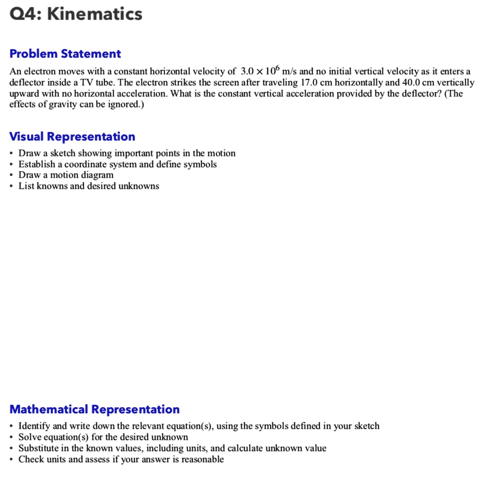 SOLVED Q4 Kinematics Problem Statement An electron moves with a