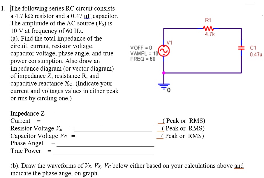 SOLVED Find the total impedance of the circuit, current, resistor
