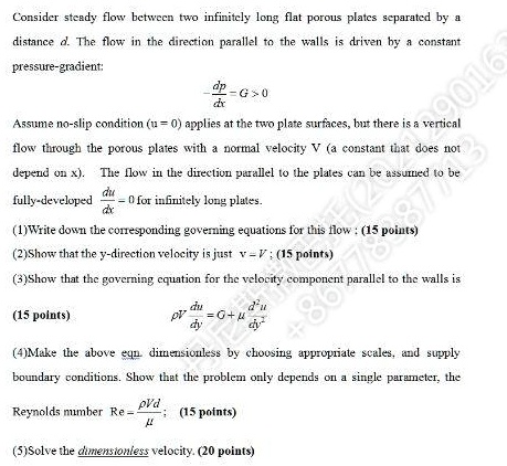 Consider steady flow between two infinitely long flat porous...