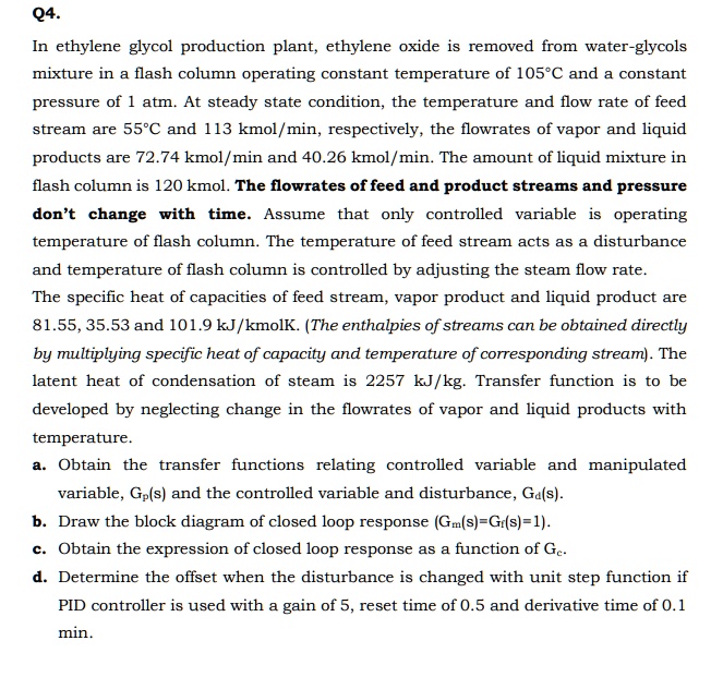 SOLVED: Text: Q4. In ethylene glycol production plant, ethylene oxide ...