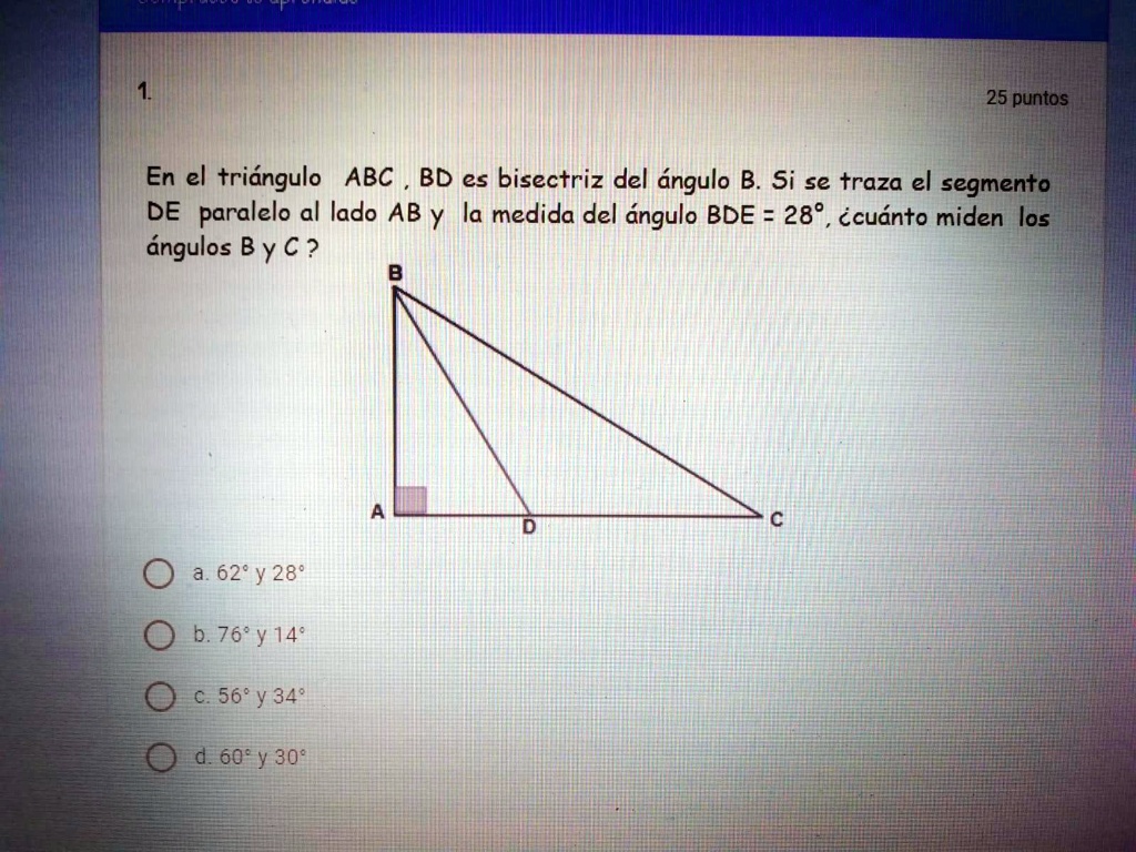SOLVED: En el triangulo ABC,BD es bisectriz del angulo B. Si se traza ...