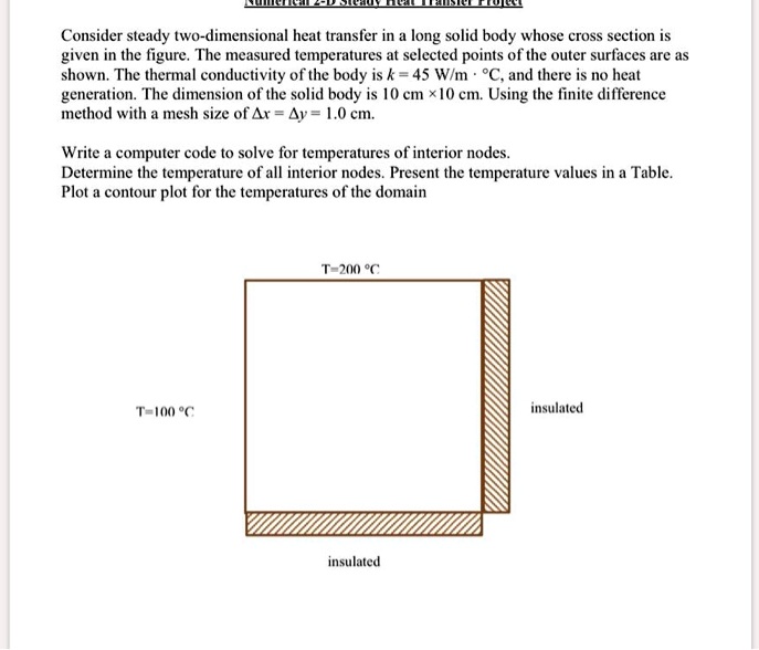 SOLVED: Consider steady two-dimensional heat transfer in a long solid ...