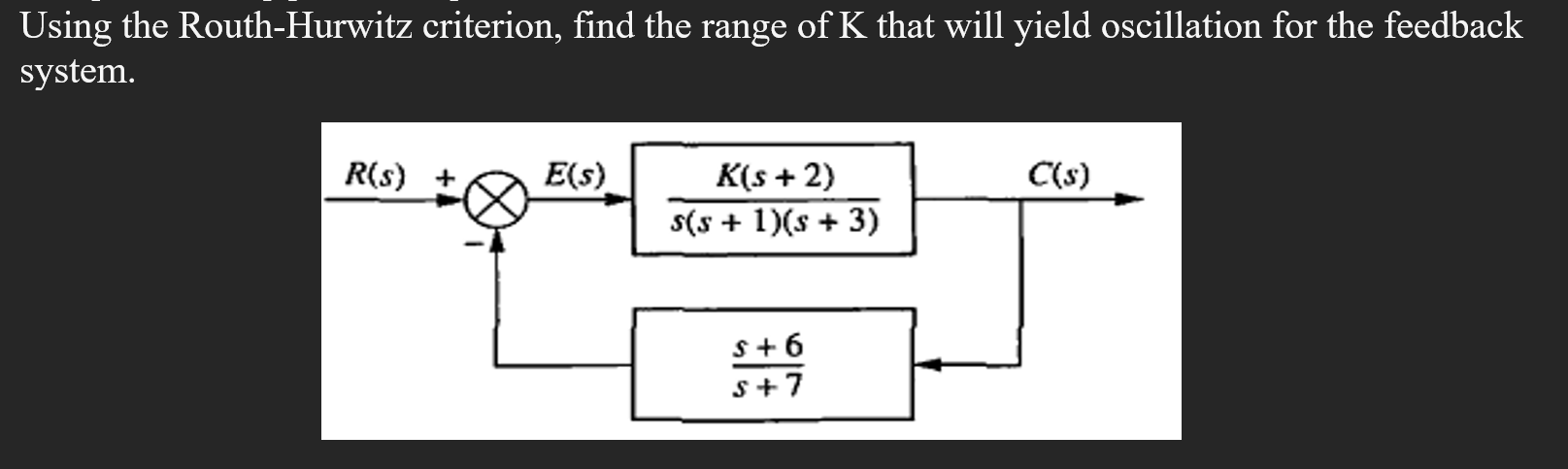 SOLVED: Using The Routh-Hurwitz Criterion, Find The Range Of K That ...