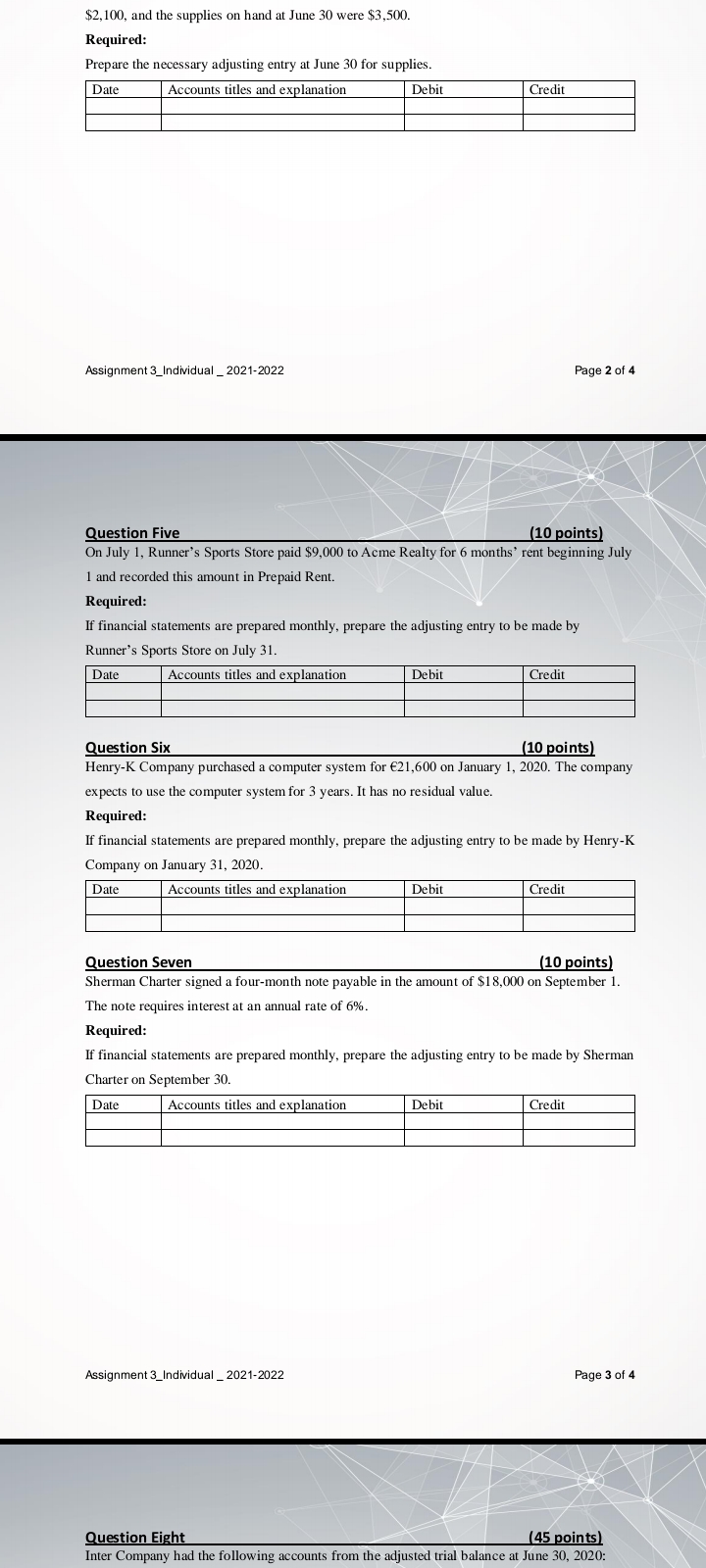 SOLVED 2,100, and the supplies on hand at June 30 were 3,500