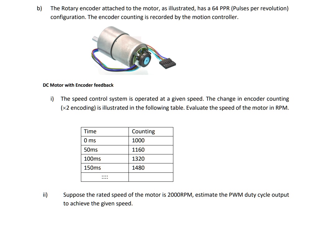 SOLVED: b) The Rotary encoder attached to the motor, as illustrated ...