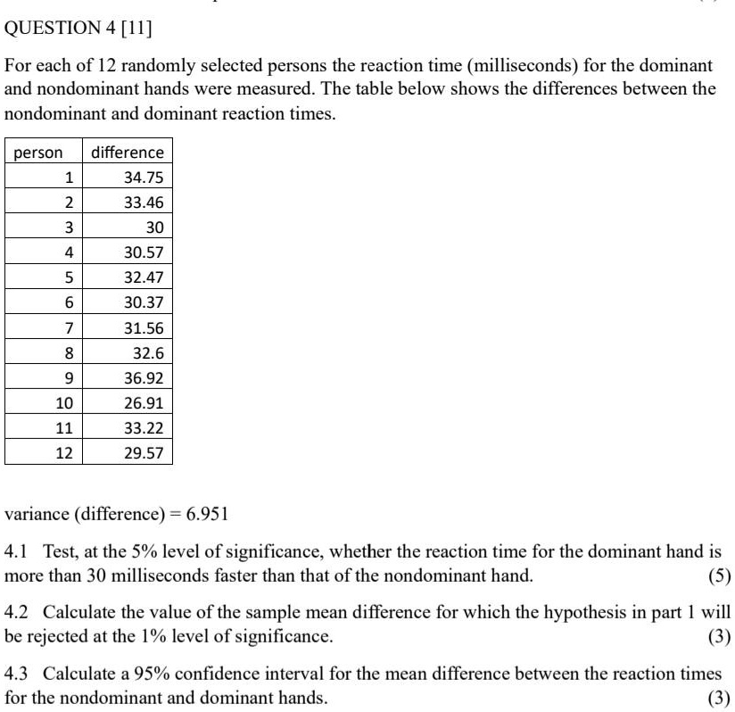 SOLVED For each of 12 randomly selected persons the reaction time