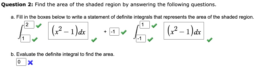 SOLVED: Question 2: Find the area of the shaded region by answering the ...