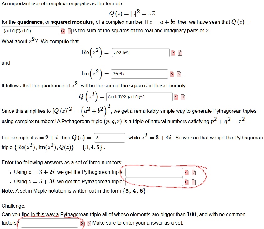 Texts: An important use of complex conjugates is the formula Q(z) = |z ...