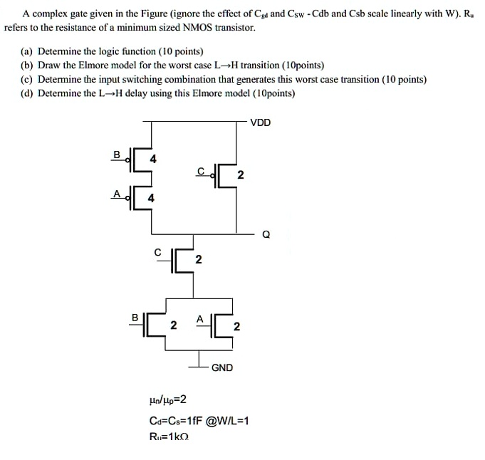 SOLVED: A complex gate given in the Figure (ignore the effect of Co and ...