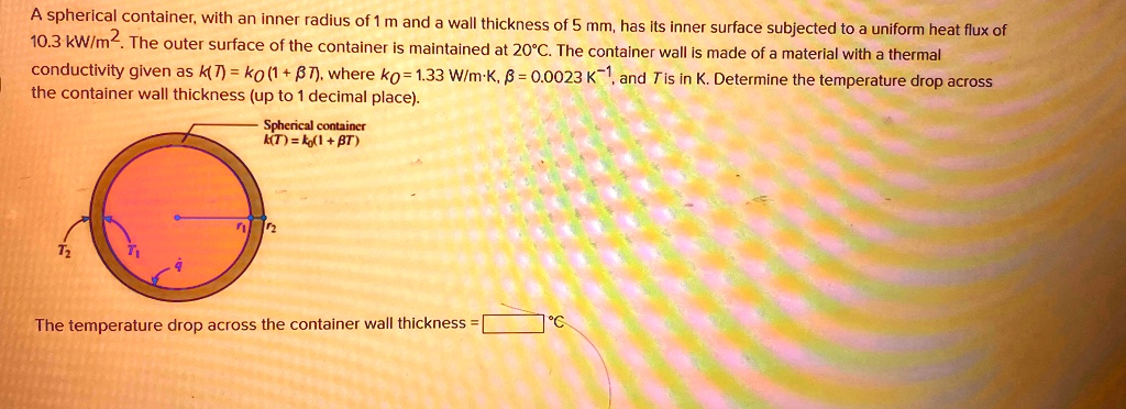 A spherical container, with an inner radius of 1m and a wall thickness ...