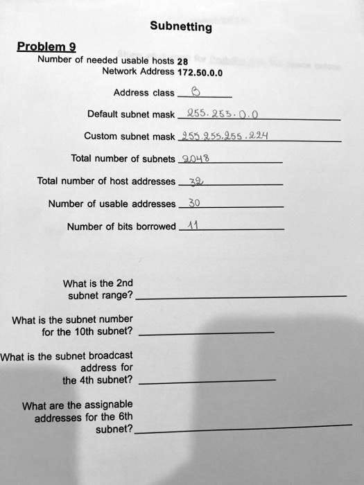 Subnetting Problem 9 Number Of Needed Usable Hosts 28 Network Address 